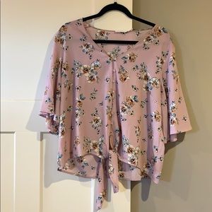Lush Floral Tie Front Blouse